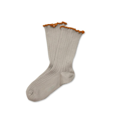 Collegien Delphine Lettuce Trim Ribbed Socks - Gris Perle*preorder*