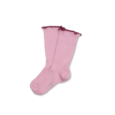Collegien Delphine Lettuce Trim Ribbed Socks - Rose Dragee *preorder*