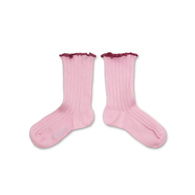 Collegien Delphine Lettuce Trim Ribbed Socks - Rose Dragee *preorder*