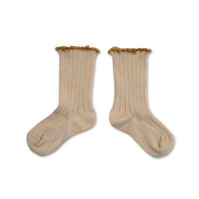 Collegien Delphine Lettuce Trim Ribbed Socks - Sable*preorder*