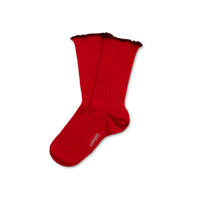 Collegien Delphine Lettuce Trim Ribbed Socks - Coquelicot *preorder*