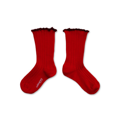 Collegien Delphine Lettuce Trim Ribbed Socks - Coquelicot *preorder*