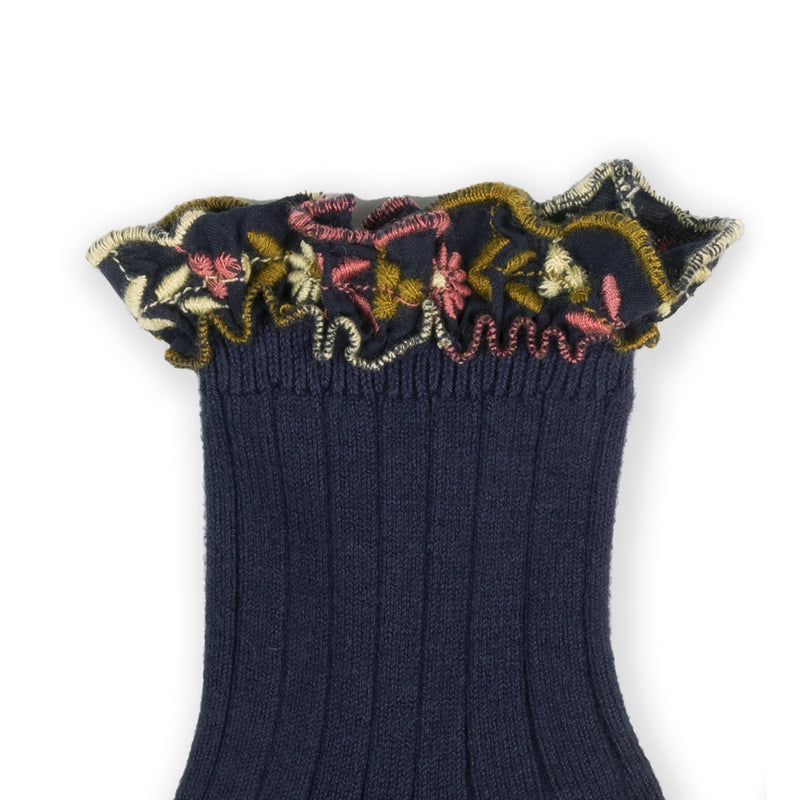 Collegien Anemone Embroider Ruffle Ankle Socks - Nuit *preorder*
