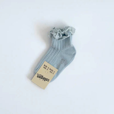 Collegien Lili Ribbed Lace Trim Ankle Socks/ Glacier