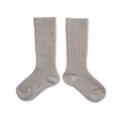 Collegien Alix Cable-Knit Merino Wool Knee-high Socks - Gris Perle *Preorder*