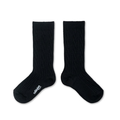 Collegien Alix Cable-Knit Merino Wool Knee-high Socks - Noir De Charbon *Preorder*