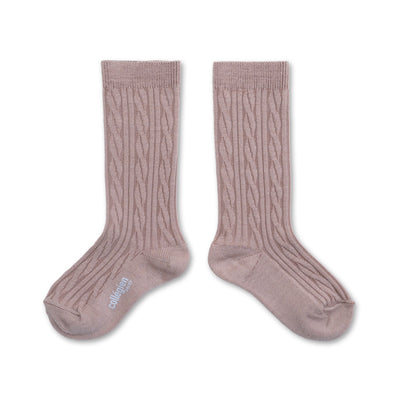 Collegien Alix Cable-Knit Merino Wool Knee-high Socks - Vieux Rose *Preorder*