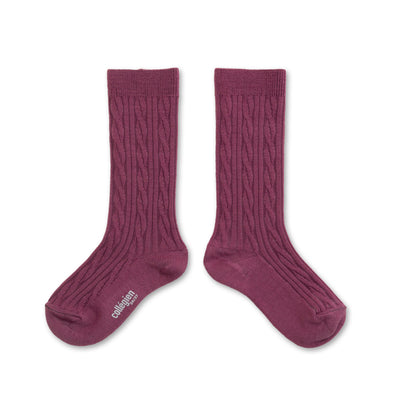 Collegien Alix Cable-Knit Merino Wool Knee-high Socks - Raisin Rose *Preorder*