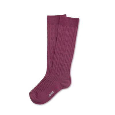 Collegien Alix Cable-Knit Merino Wool Knee-high Socks - Raisin Rose *Preorder*