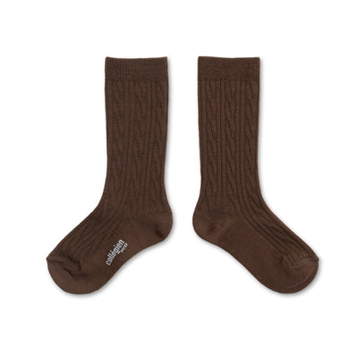 Collegien Alix Cable-Knit Merino Wool Knee-high Socks - Chocolat Au Lait *Preorder*