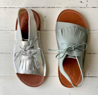 Young Soles Agnes Kilted Boot Sandals Silver