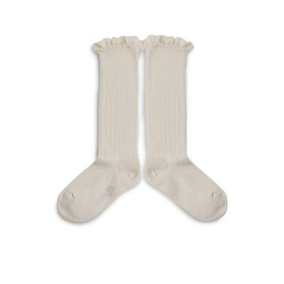 Collegien Josephine Ribbed Lace Trim Knee High Socks/ Doux Agneaux *preorder*