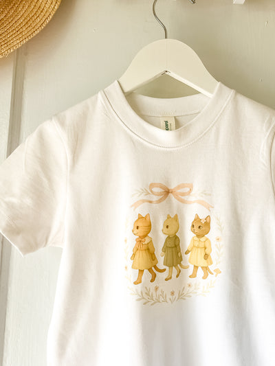 Le Petit Elle Organic White Tee - Cat Friends