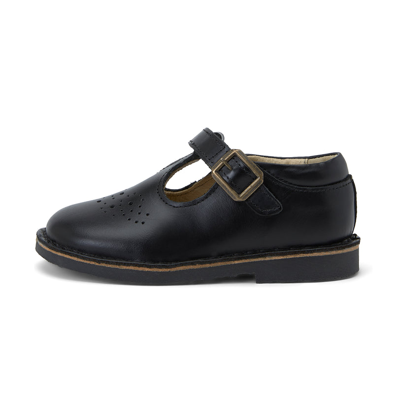Young Soles Penny T-Bar Black Leather Shoes
