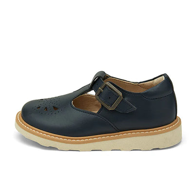Young Soles Rosie T-Bar Leather Shoes - Navy