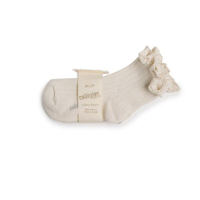 Collegien Lili Ribbed Lace Trim Ankle Socks/ Doux Agneaux *preorder*