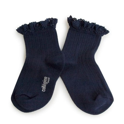 Collegien Lili Ribbed Lace Trim Ankle Socks/ Nuit Etoilée *preorder*
