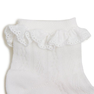 Collegien Marie Pointelle Socks Broderie Anglaise/ Blanc Neige *preorder*
