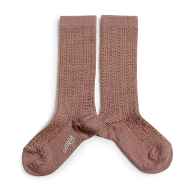Collegien Pointelle Merino Wool Knee High Socks / Vieux Rose *preorder*