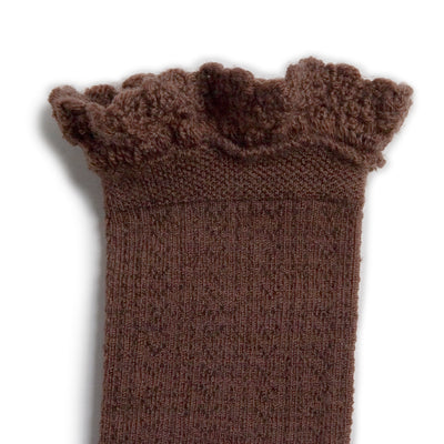 Collegien Pointelle Merino Wool Lace Trim Knee High Socks / Chocolat Au Lait *preorder*