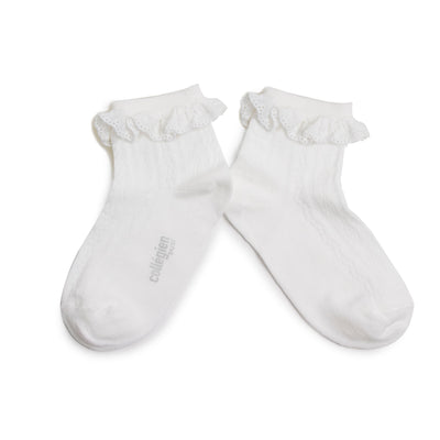 Collegien Marie Pointelle Socks Broderie Anglaise/ Blanc Neige *preorder*