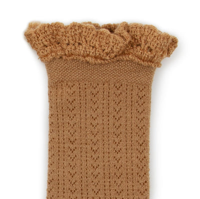 Collegien Pointelle Merino Wool Lace Trim Knee High Socks / Caramel *preorder*