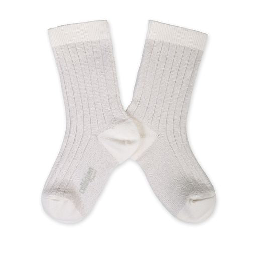 Collegien Victoire Ribbed Glitter Socks / Blanc Neige*preorder*