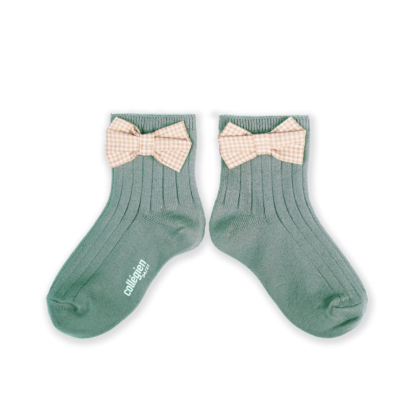 Collegien Colette Gingham Bow Ribbed Ankle Socks / Marine *preorder*