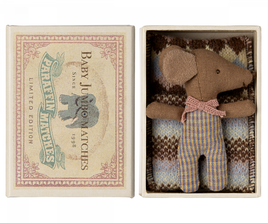 Maileg Sleepy Wakey Baby Mouse In Matchbox-Rose (Ships In April)