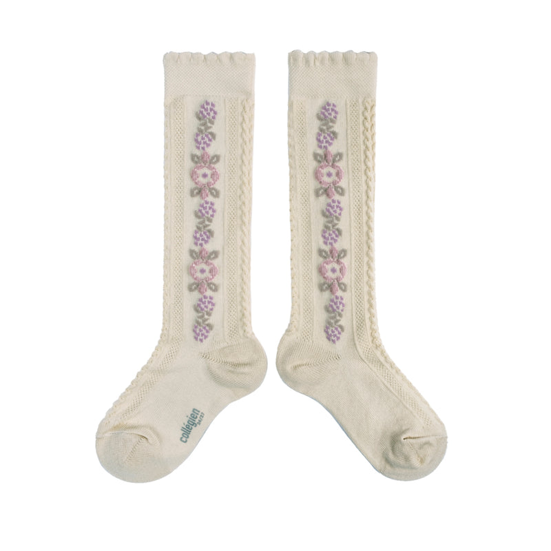 Collegien Dalia Jacquard Flower Knee High Socks -Doux Agneaux *preorder*