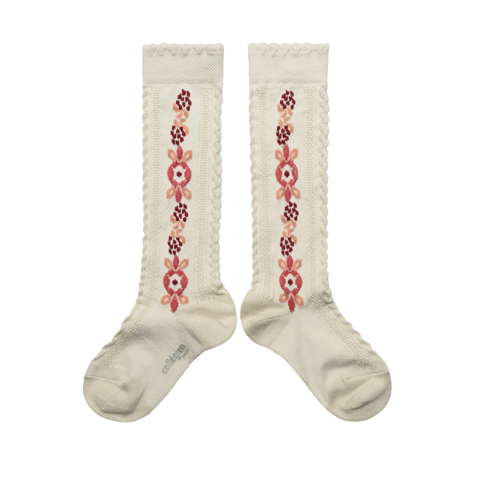 Collegien Dalia Jacquard Flower Knee High Socks -Agneau Rose *preorder*