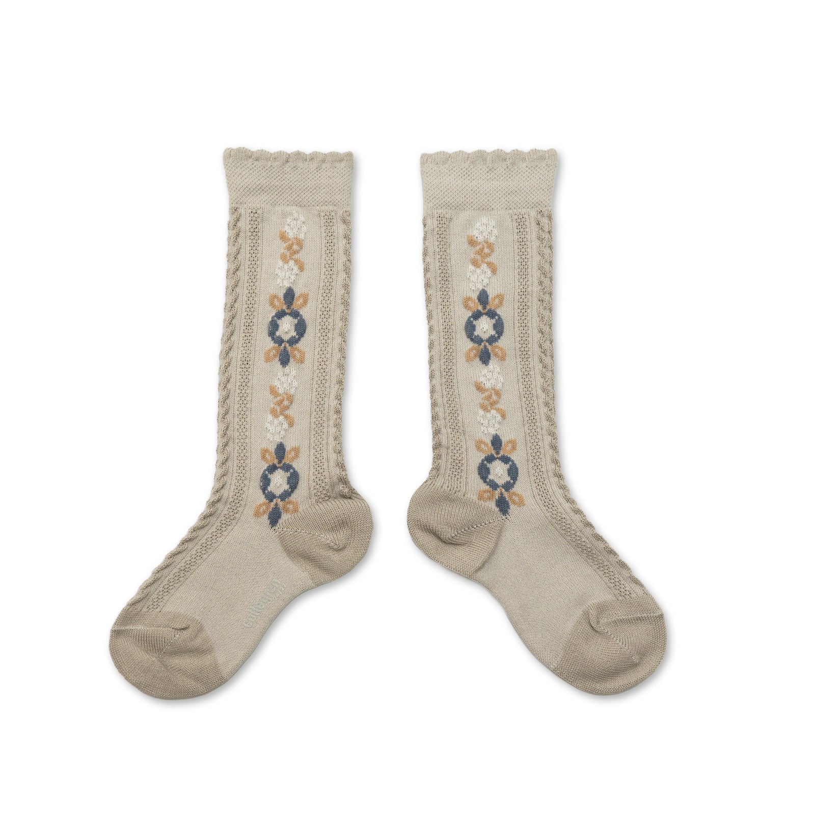 Collegien Dalia Jacquard Flower Knee High Socks -Gris Perle *preorder*
