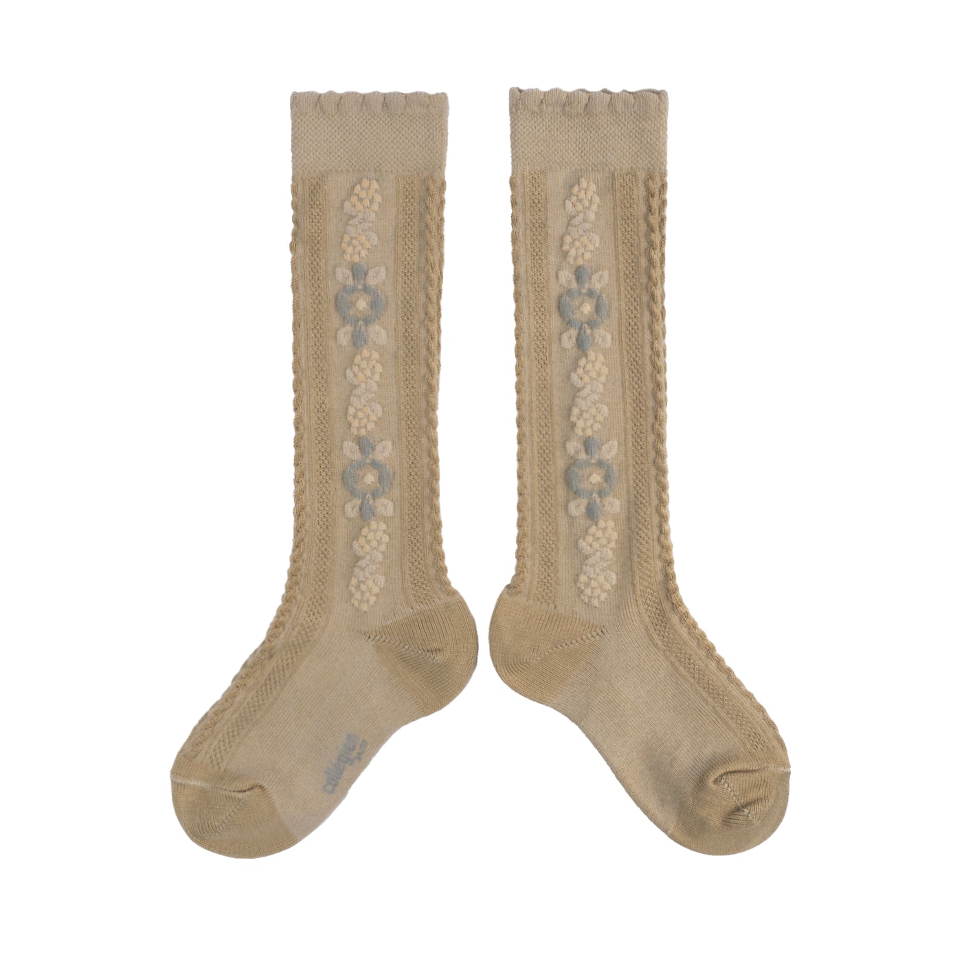 Collegien Dalia Jacquard Flower Knee High Socks -Petite Taupe *preorder*