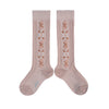 Collegien Dalia Jacquard Flower Knee High Socks -Vieux Rose
