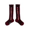Collegien Dalia Jacquard Flower Knee High Socks -Bordeaux Grand Cru *preorder*