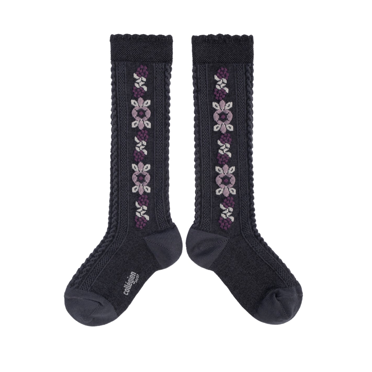 Collegien Dalia Jacquard Flower Knee High Socks -Pierre de Volvic *preorder*