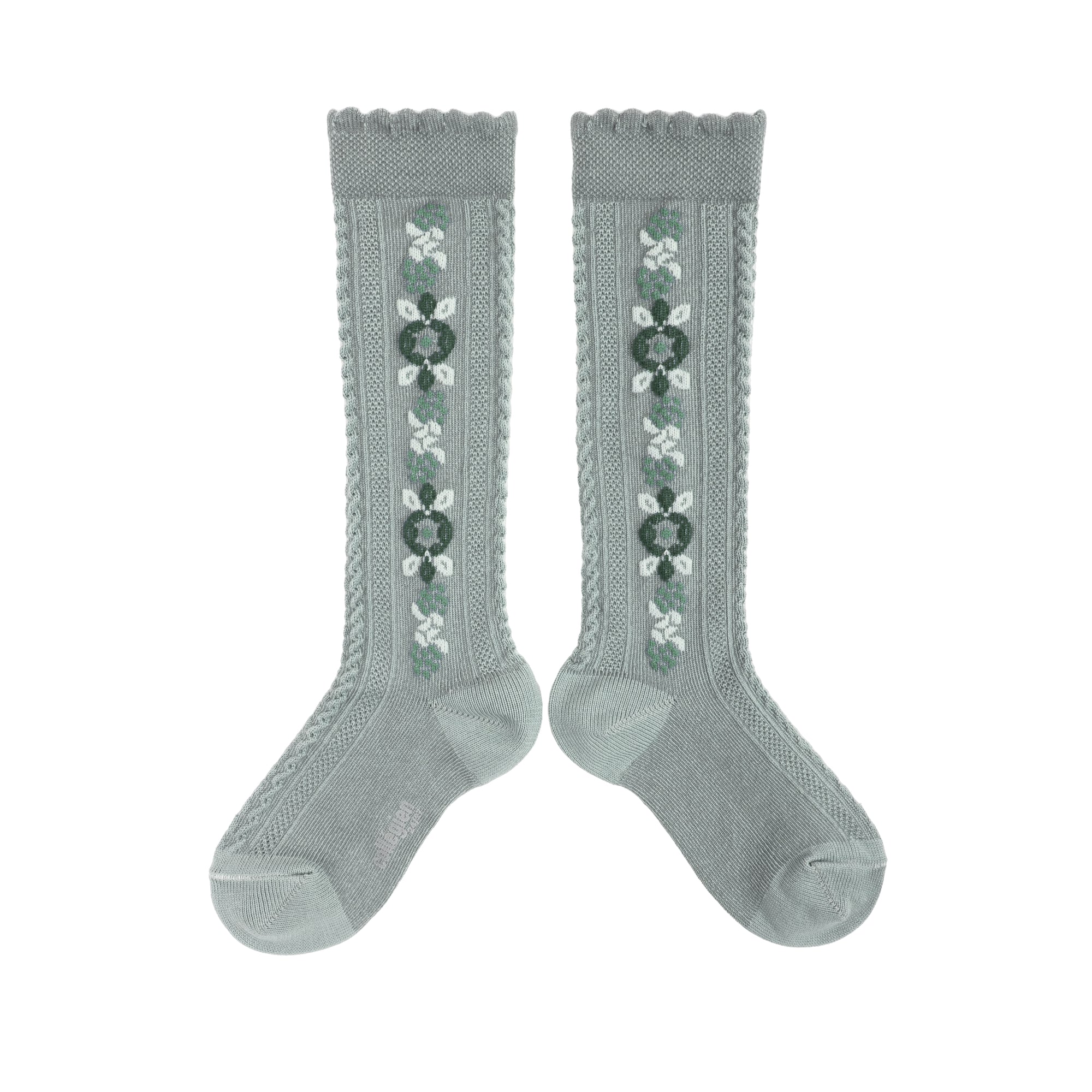 Collegien Dalia Jacquard Flower Knee High Socks -Aigue Marine *preorder*