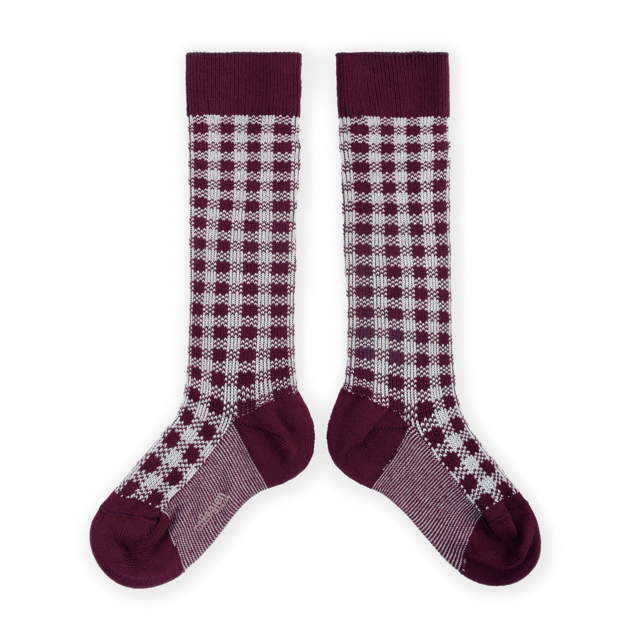 Collegien Claude Gingham Knee High Socks - Bordeaux *preorder*