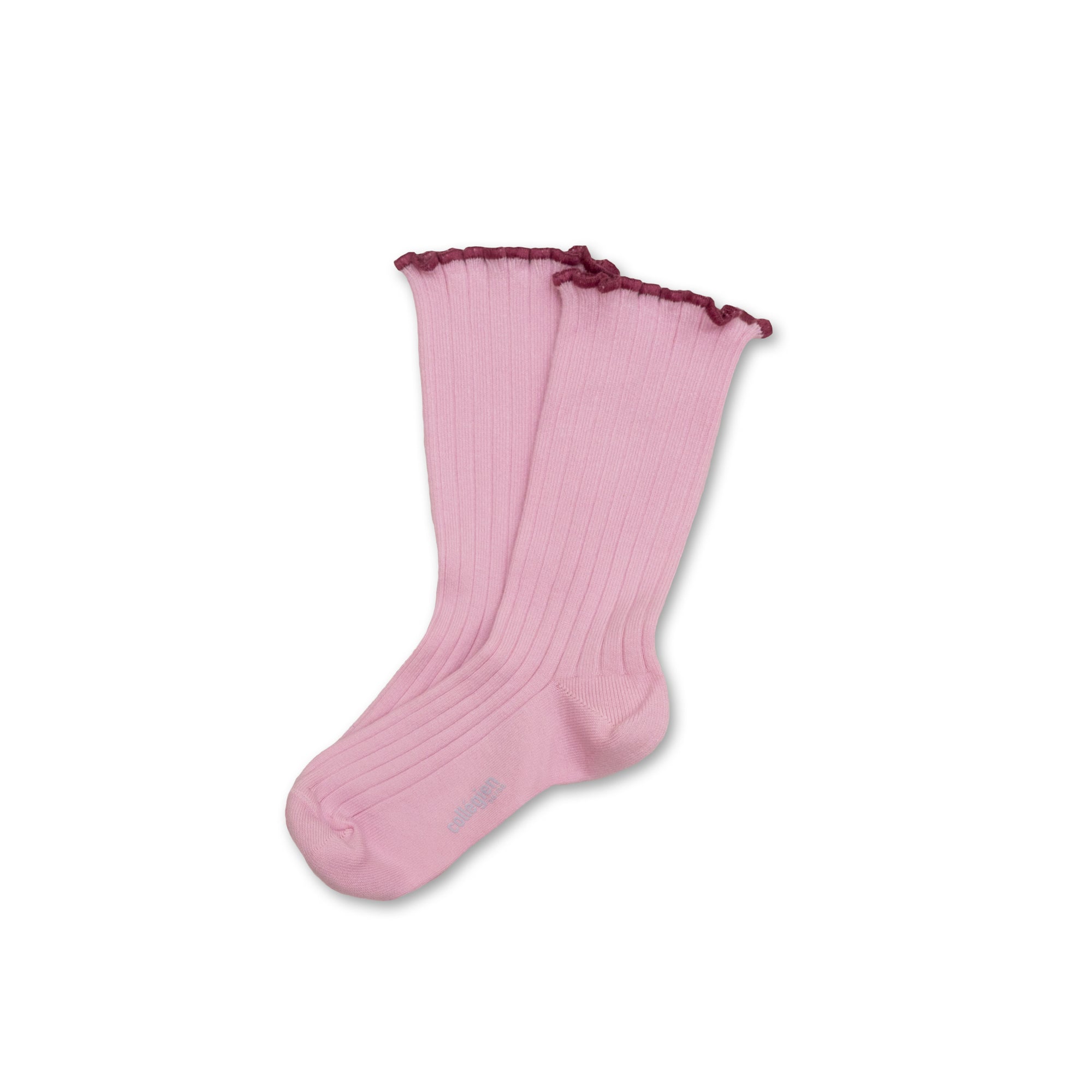 Collegien Delphine Lettuce Trim Ribbed Socks - Rose Dragee *preorder*