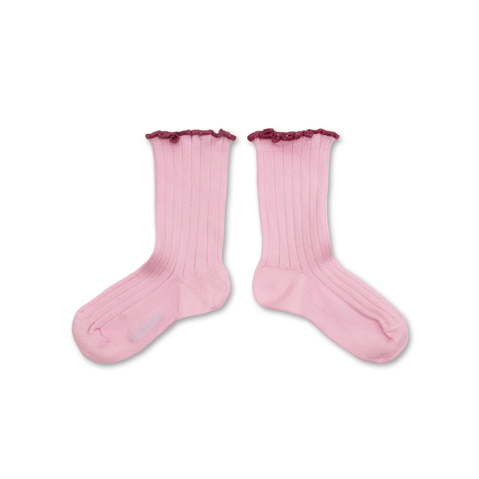 Collegien Delphine Lettuce Trim Ribbed Socks - Rose Dragee *preorder*