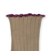 Collegien Delphine Lettuce Trim Ribbed Socks - Petite Taupe *preorder*