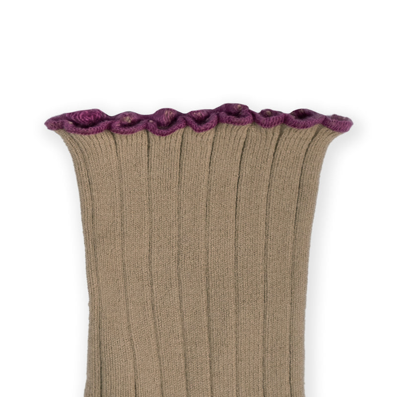 Collegien Delphine Lettuce Trim Ribbed Socks - Petite Taupe *preorder*
