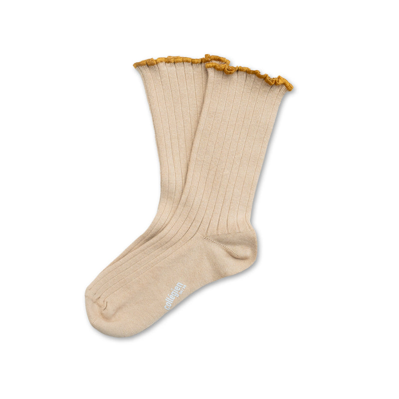 Collegien Delphine Lettuce Trim Ribbed Socks - Sable*preorder*