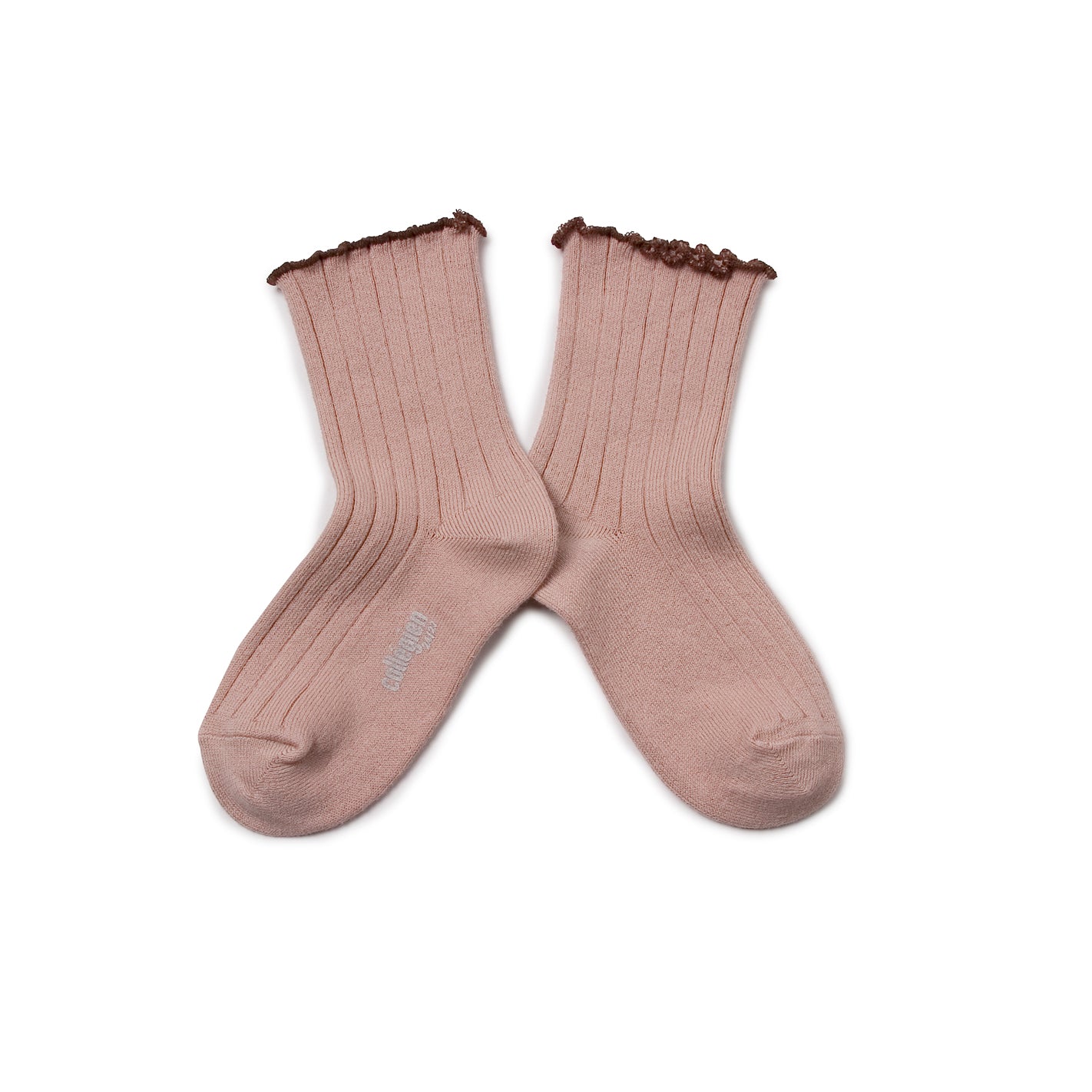 Collegien Delphine Lettuce Trim Ribbed Socks -  Vieux Rose *preorder*