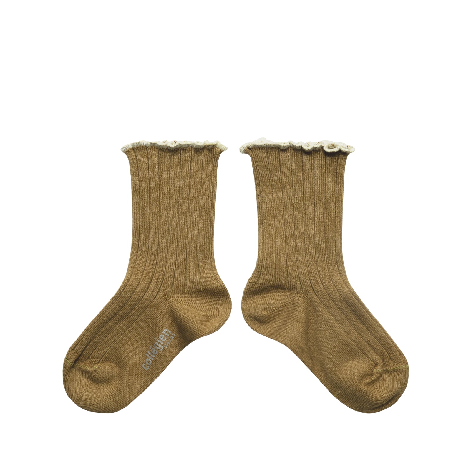 Collegien Delphine Lettuce Trim Ribbed Socks - Biscuit *preorder*