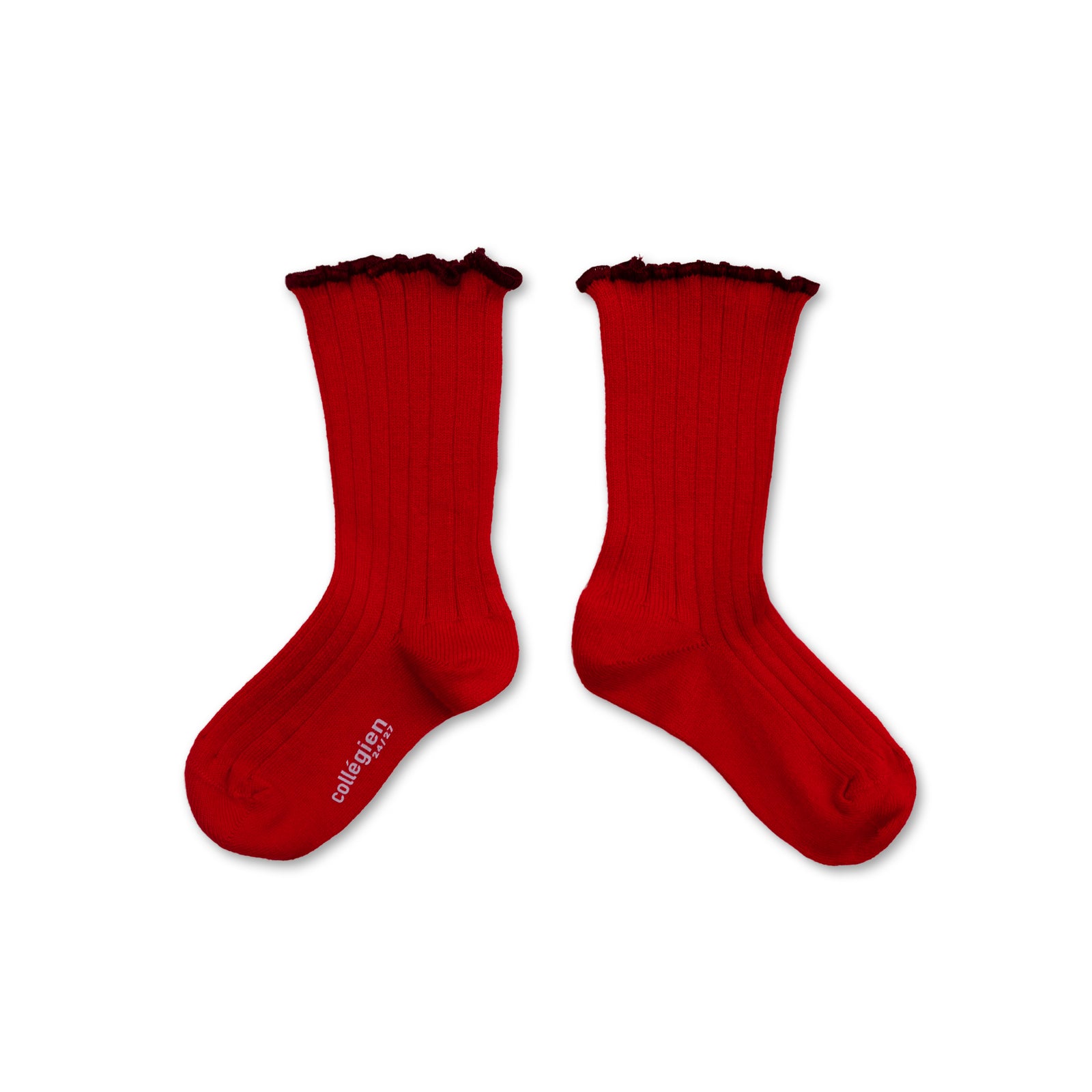 Collegien Delphine Lettuce Trim Ribbed Socks - Coquelicot *preorder*