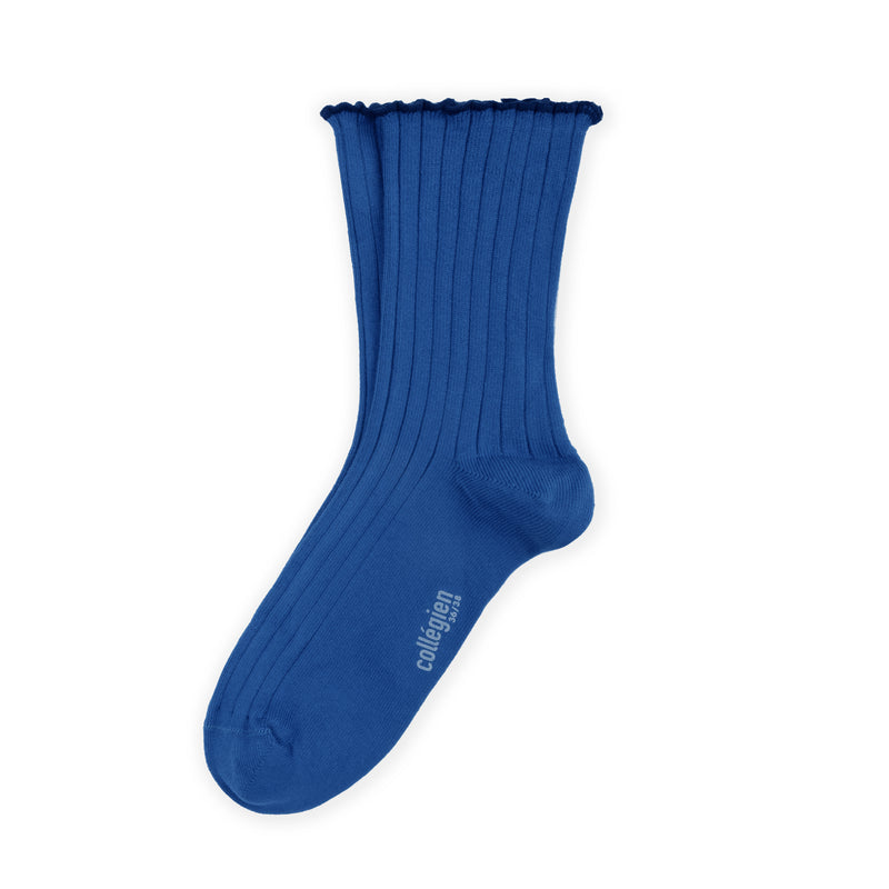 Collegien Delphine Lettuce Trim Ribbed Socks - Bleu *preorder*