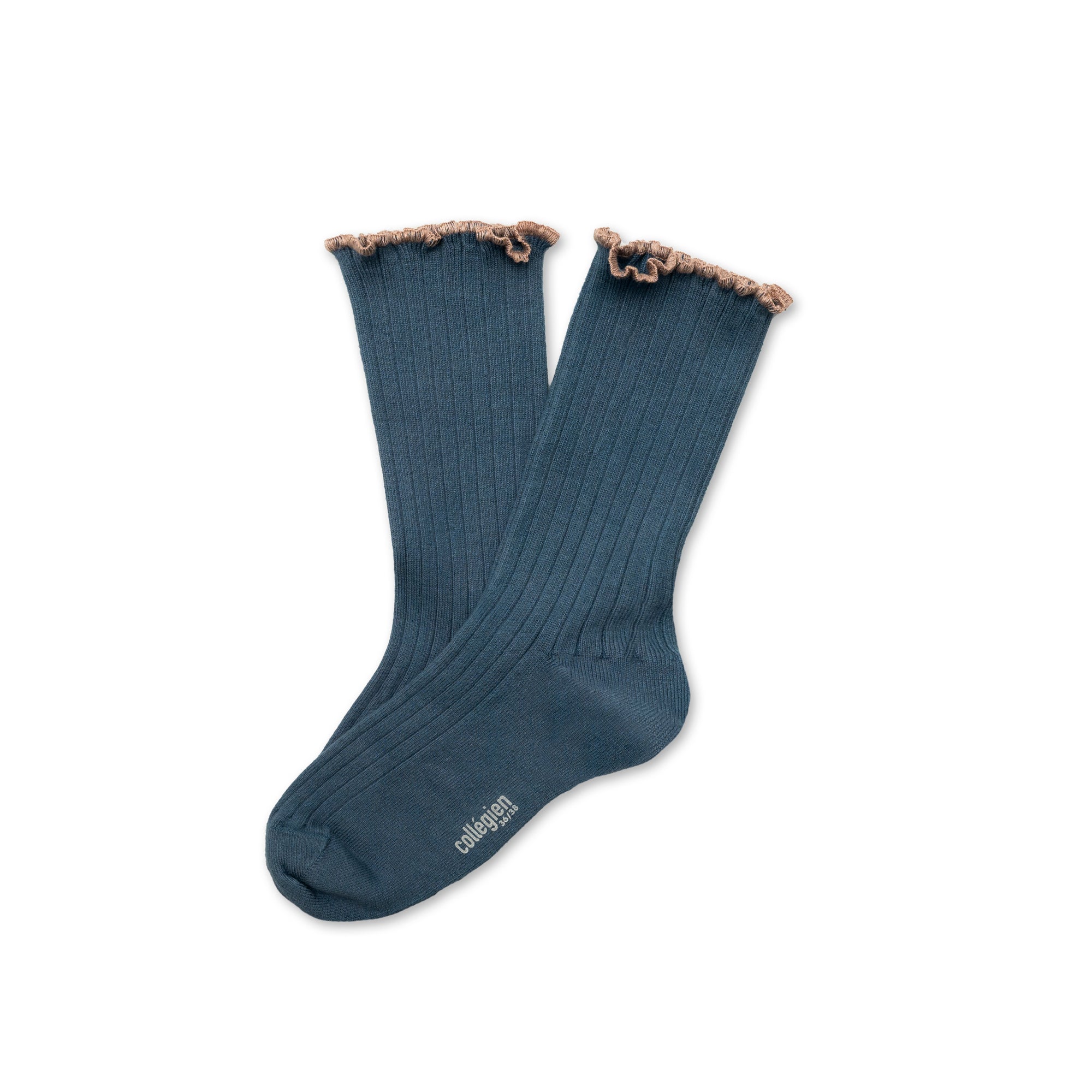 Collegien Delphine Lettuce Trim Ribbed Socks - Bleu Cendre *preorder*
