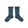 Collegien Delphine Lettuce Trim Ribbed Socks - Bleu Cendre *preorder*
