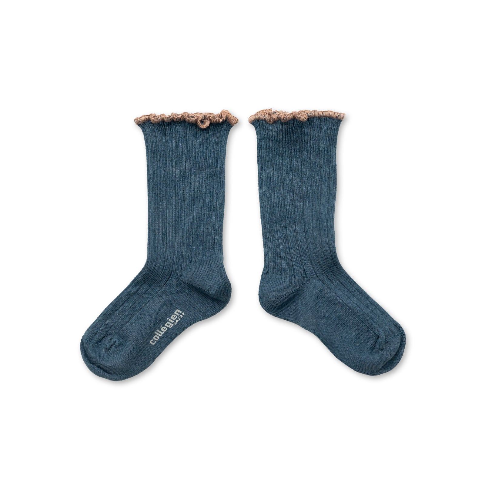 Collegien Delphine Lettuce Trim Ribbed Socks - Bleu Cendre *preorder*